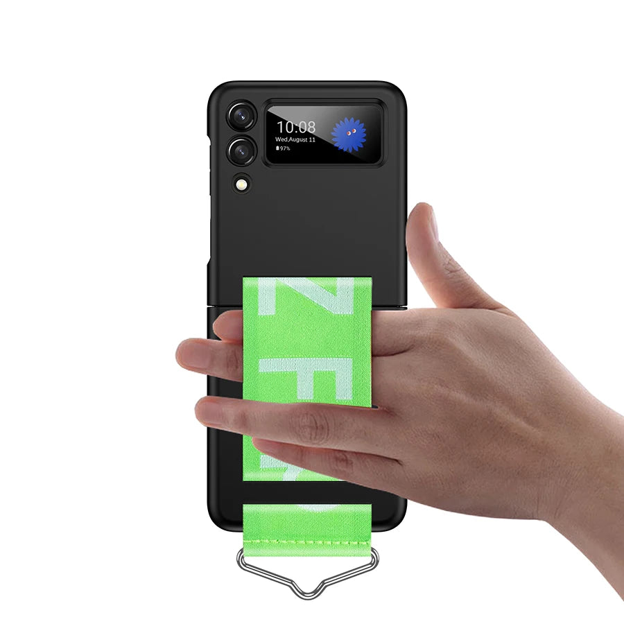 Fashion Hand Strap Phone Case For Samsung Galaxy Z Flip 6 5 4 ZFlip 3  Ultra Thin Hard Plastic Cover Wristband Ring Fundas Coque