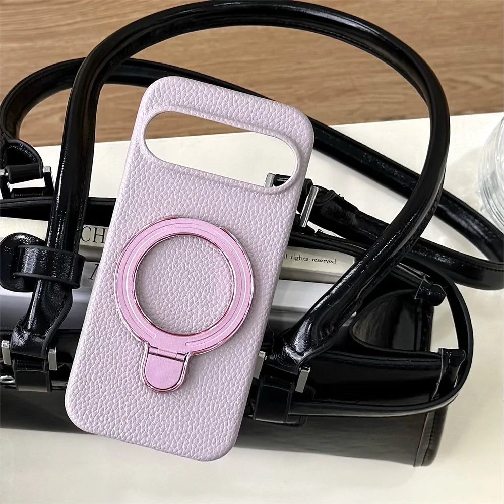 Luxury Fold Stand Lychee Pattern Leather Magnetic Case For Google Pixel 9 9A 10 Pro XL 8 8A Solid Color Shockproof Back Cover