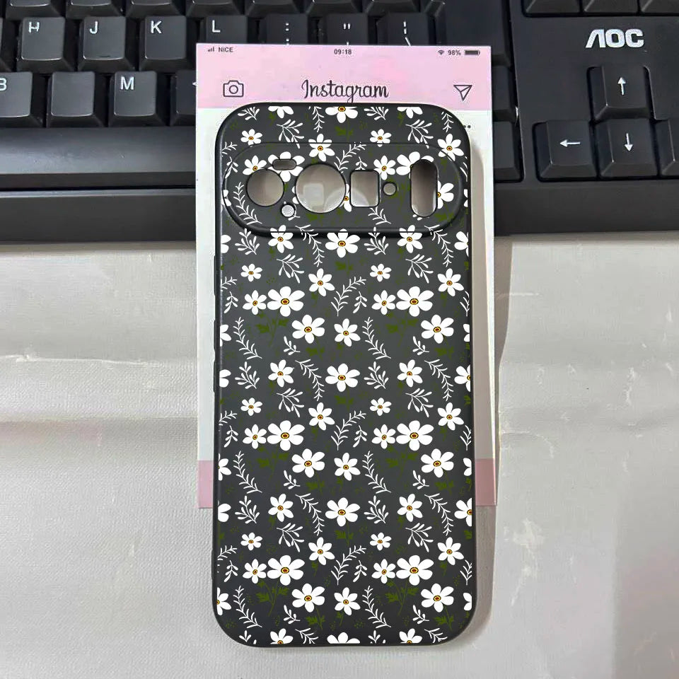 For 10Pro New Luxury Small Daisy Flower Phone Case for Google Pixel 10 9 Pro XL 8A 7A 6a 6 7 8 Pro 5G Soft Black Protector Cover