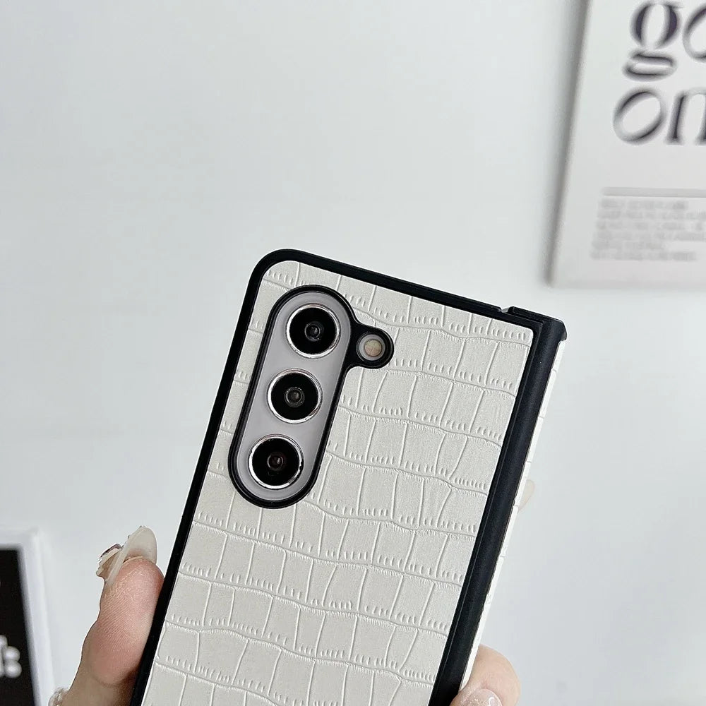 Luxury Business Crocodile Pattern Case For Samsung Galaxy Z Fold 3 4 5 6 Hinge Protector Shockproof Cover For Galaxy Fold5 Fold6
