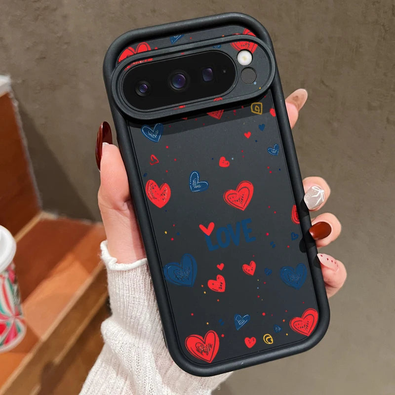 Love Heart Pattern Soft Case For Google Pixel 8A 8 Pro 9 Pro XL Shockproof Candy Color TPU Silicone Phone Cover For Pixel 9 Pro