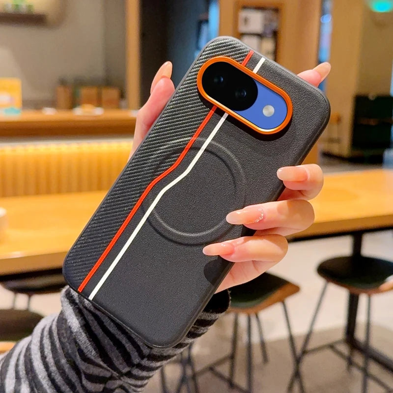 Magnetic Hard Case etui For Google Pixel 9A 10A Case For Pixel 9 10 Pro XL Leather Skin Cover With Carbon Fiber Texture