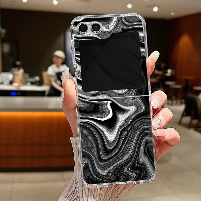 For Samsung Galaxy Z Flip 6 5 4 3 Case Luxury Watercolor Marble Pattern Hard Clear Folding Cover For Samsung Z Flip6 Flip5 Flip4