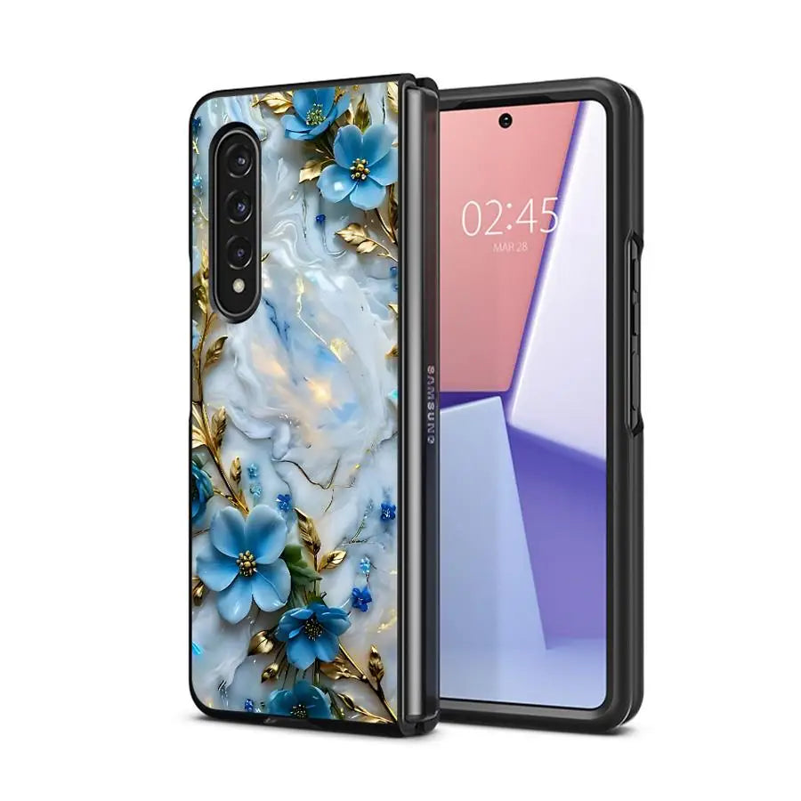 Luxury Flower Marble Phone Cover for Samsung Galaxy ZFold6 Z Fold 4 5G ZFold5 Z Fold4 Fold3 Funda Shockproof Hard PC