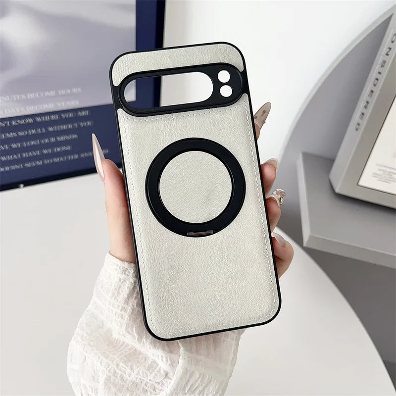 Luxury Leather Rotating Bracket Magnetic For Magsafe Case For Google Pixel 10 9 8 7 6 Pro 5 4 3 XL 3A 4A 5A 6A 7A 8A 9A 5G Cover