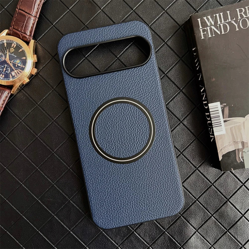 Luxury Lychee Pattern Leather PC Magnetic Phone Case For Google Pixel 9 XL 8 Pro 8A 7 7A 6 6A 5A Shockproof Protector Back Cover