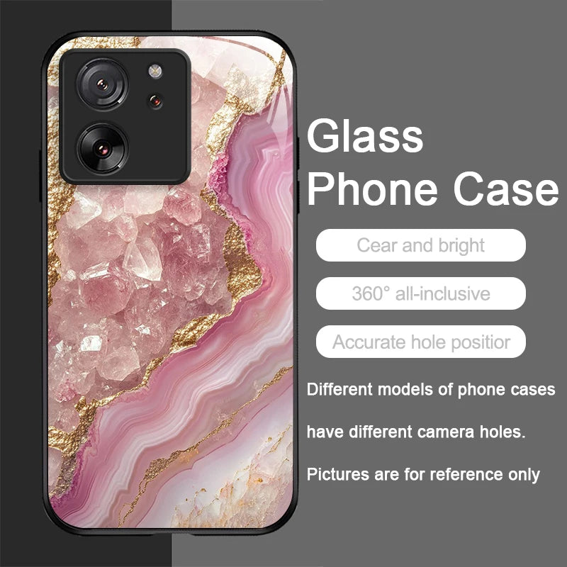 Luxury Marble Gem Pattern Tempered Glass Phone Case for Motorola Moto G85 G84 G75 G55 G24 5G Edge 50 Fusion 40 Neo 30 Pro Cover