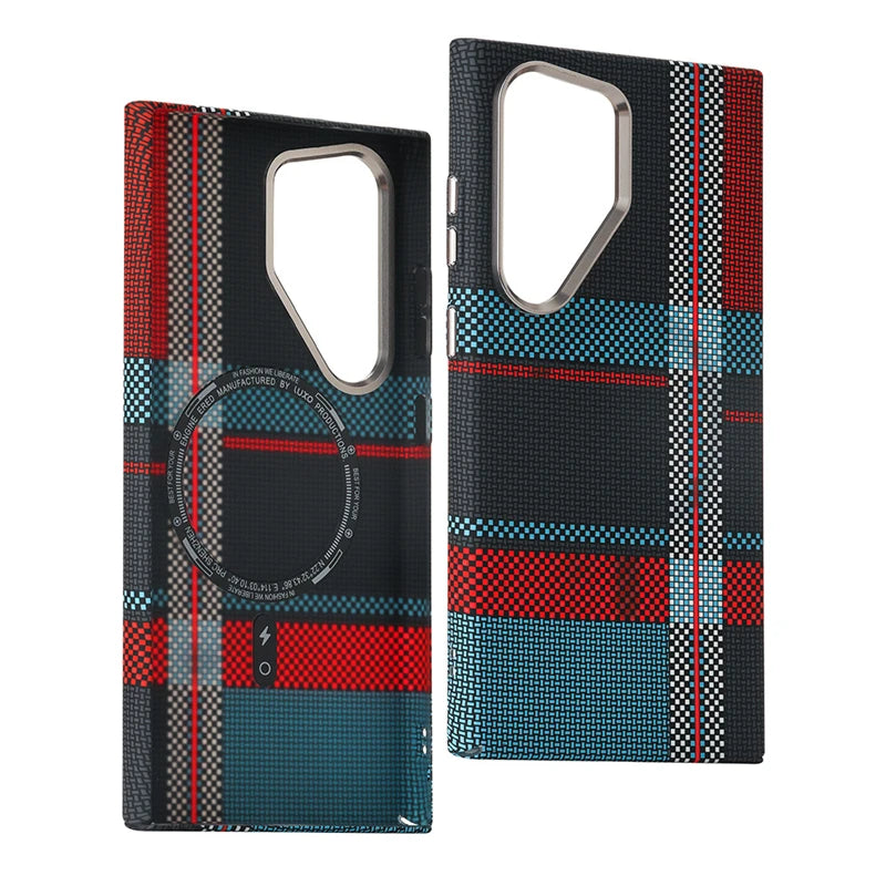 For Samsung S25 S23 S24 Ultra Plus Carbon Fibre Relief MagSafe Phone Case Wireless Charging PC Shockproof Cover For Galaxy S25+