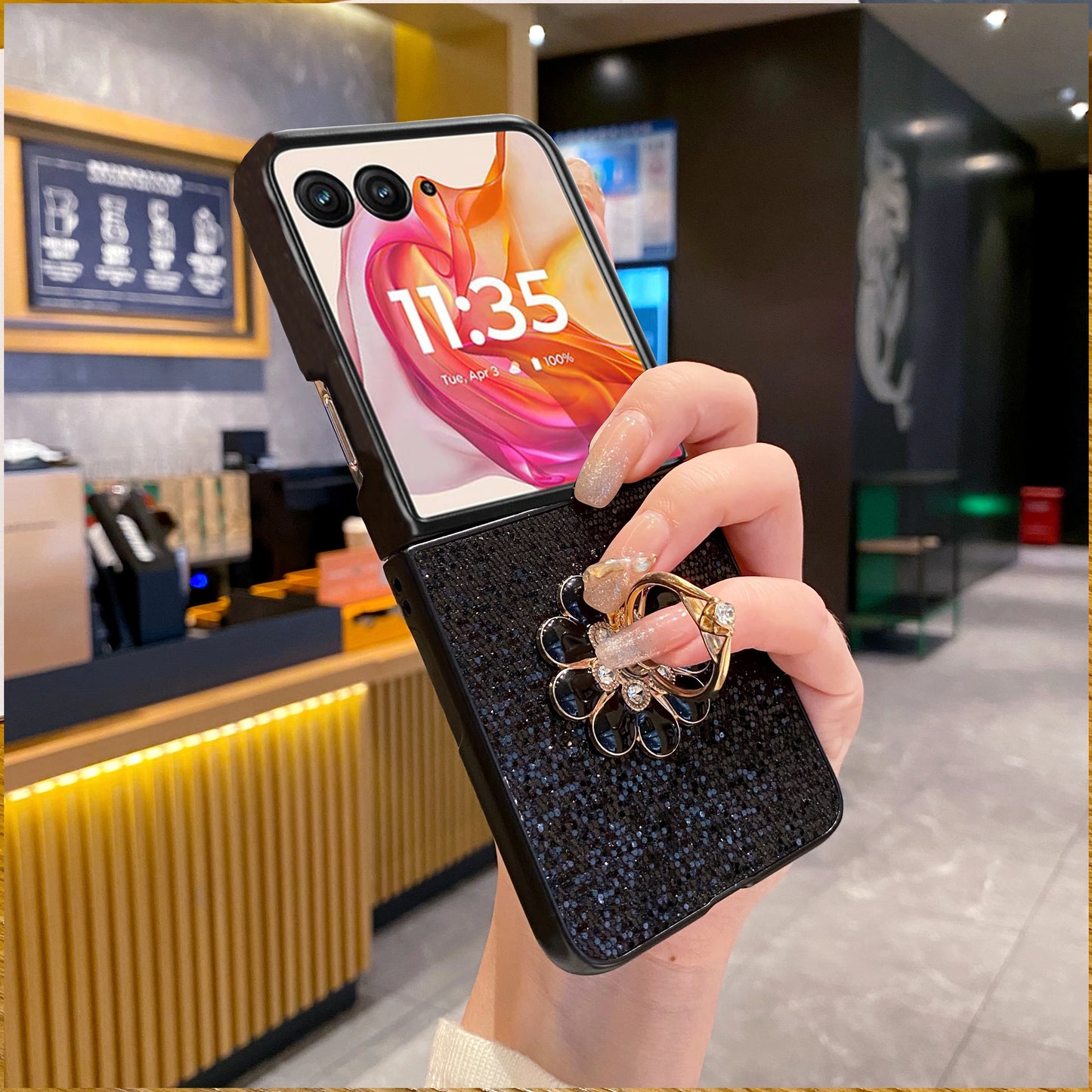 Cute Flower Bracket Fashion Starlit Twinkle Phone Case For Moto Razr 40 50 60 Ultra 2025 + 2024 Glitter Hard PC Shell