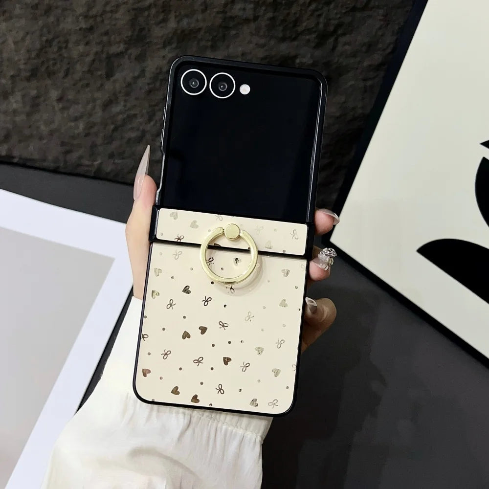 Z Flip7 Ring Buckle Bracket Love Heart Star Phone Case For Samsung Galaxy Z Flip 7 6 5 4 3 Hinge Protection Glitter Hard Cover