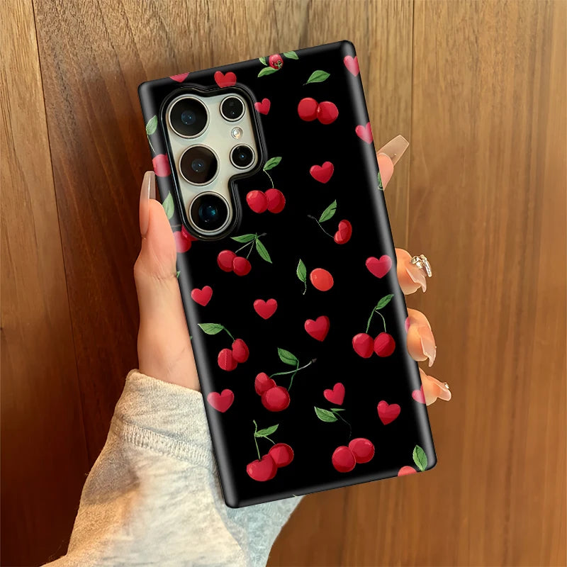 Fcicicase Fashion Acrylic Case For Samsung Galaxy S20 FE S23 Plus S24 Ultra S25 Cherry Love Heart Printing Protective Cover