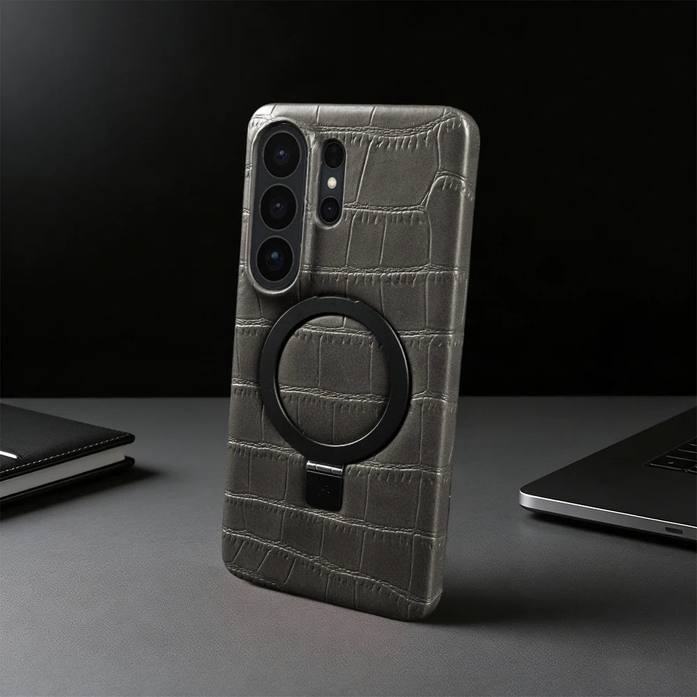 Magnetic Case For Samsung Galaxy S26 Ultra S25 Plus S24 FE S23 S22 S21 S20 Phone Case Back Cover Bracket Ring Crocodile Leather