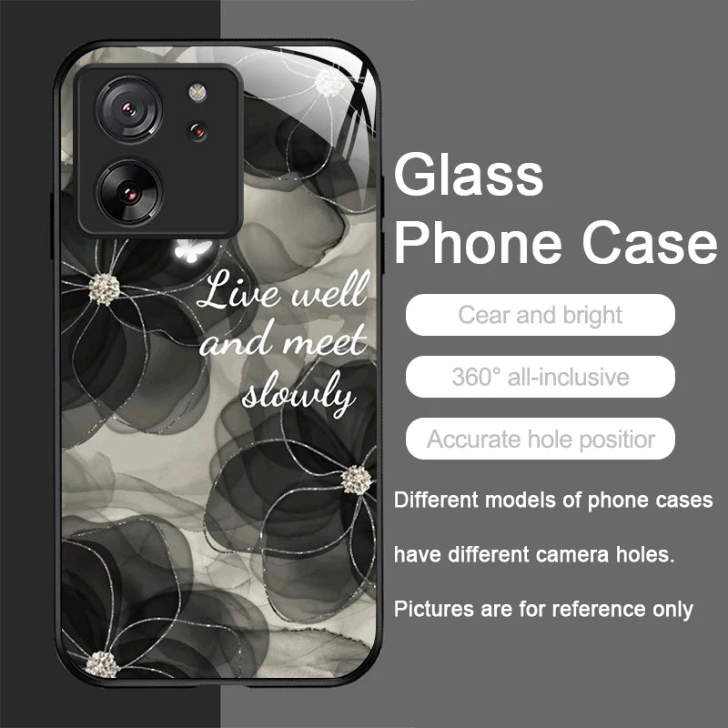 Tempered Glass Phone Case for Motorola Moto G85 G84 G75 G55 G24 Edge 50 Fusion 40 Neo 30 Pro Luxury Black Rose Flower Hard Cover
