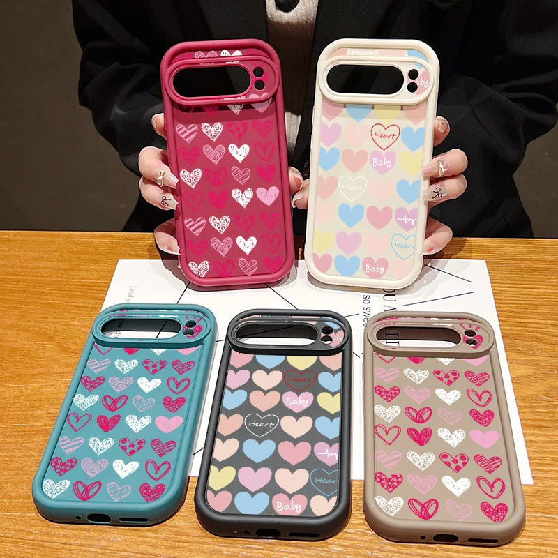Cute Love Heart Phone Case For Google Pixel 8A 8 Pro 9 Pro XL 7A Shockproof Soft TPU Silicone Protector Cover For Pixel 7 8 Pro