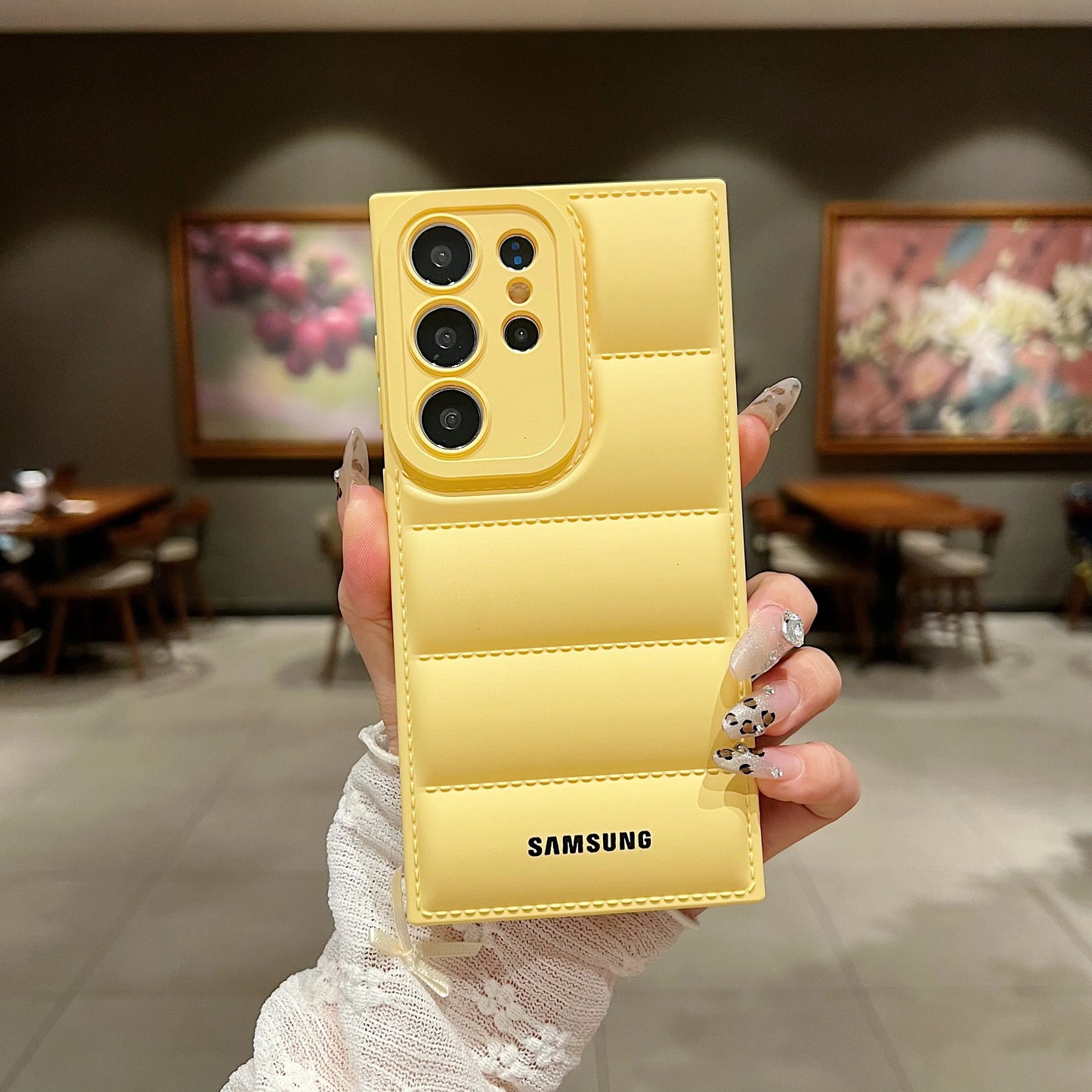 Wave Puffer Down Jacket Phone Case Samsung S25 S24 S23 S22 Ultra S21 Plus S20 Note 20 A72 A54 Solid Color Shockproof Soft Cover