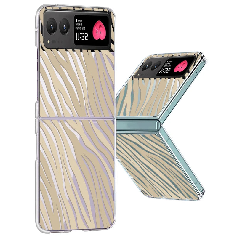 Stripe Pattern Clear Hard Phone Case For Motorola Razr 40 50 Ultra Fall Protection Folding Cover For Moto 40Ultra Razr40 Razr50