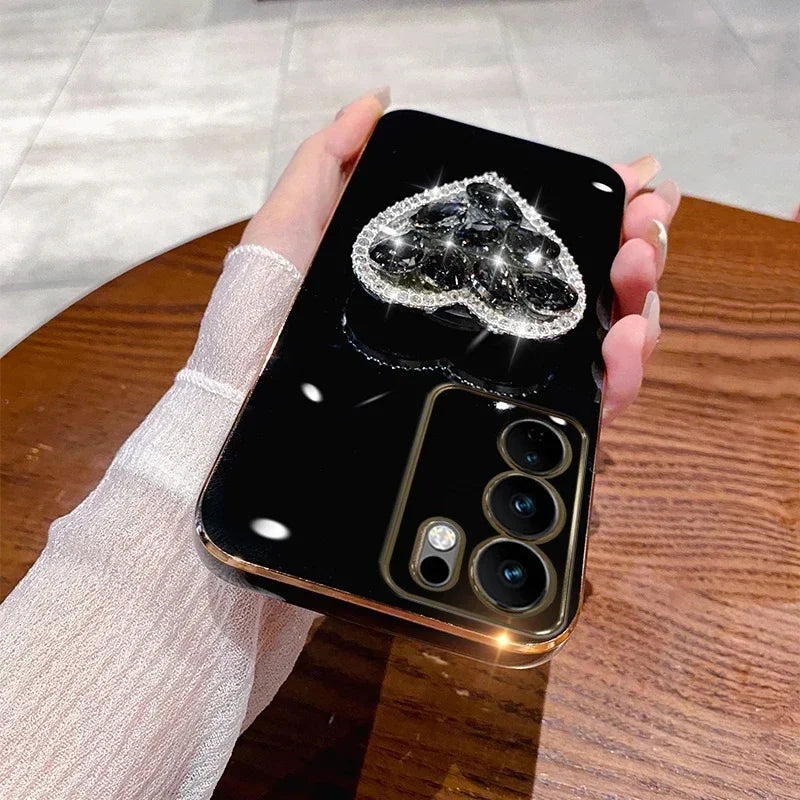 Fashion Diamond Heart Case For Motorola MOTO Edge 50 Edge50 Fusion Pro S50 Neo MOTOG G Play Stylus Plating Bracket Cover Caqa