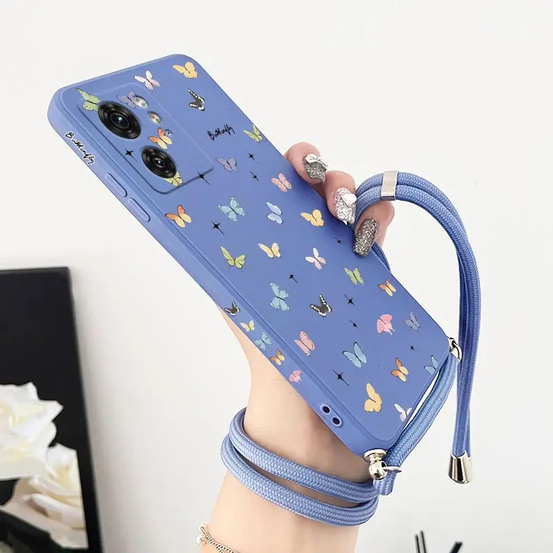 E DGE 40 Mini Butterfly Lanyard Silicone Phone Case For Motorola Moto EDGE 40 50 30 40Neo 50Ultra 50F EDGEPLUS E22 E20 E32 Cover