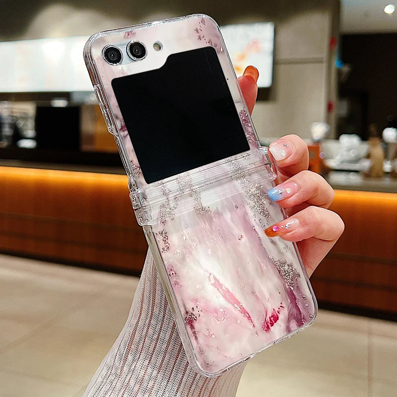 Ink Marble Pattern Clear Phone Case For Samsung Galaxy Z Flip7 FE Flip5 Flip6 Folding Hard Cover For Samsung Z Flip 7 6 5 4 3 5G