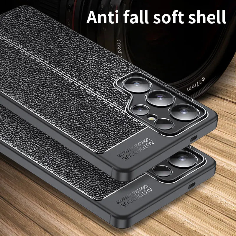 For Samsung Galaxy S25 Shockproof phone case Genuine leather textured soft silicone cell phone back cover For S25 PULS ULTRA