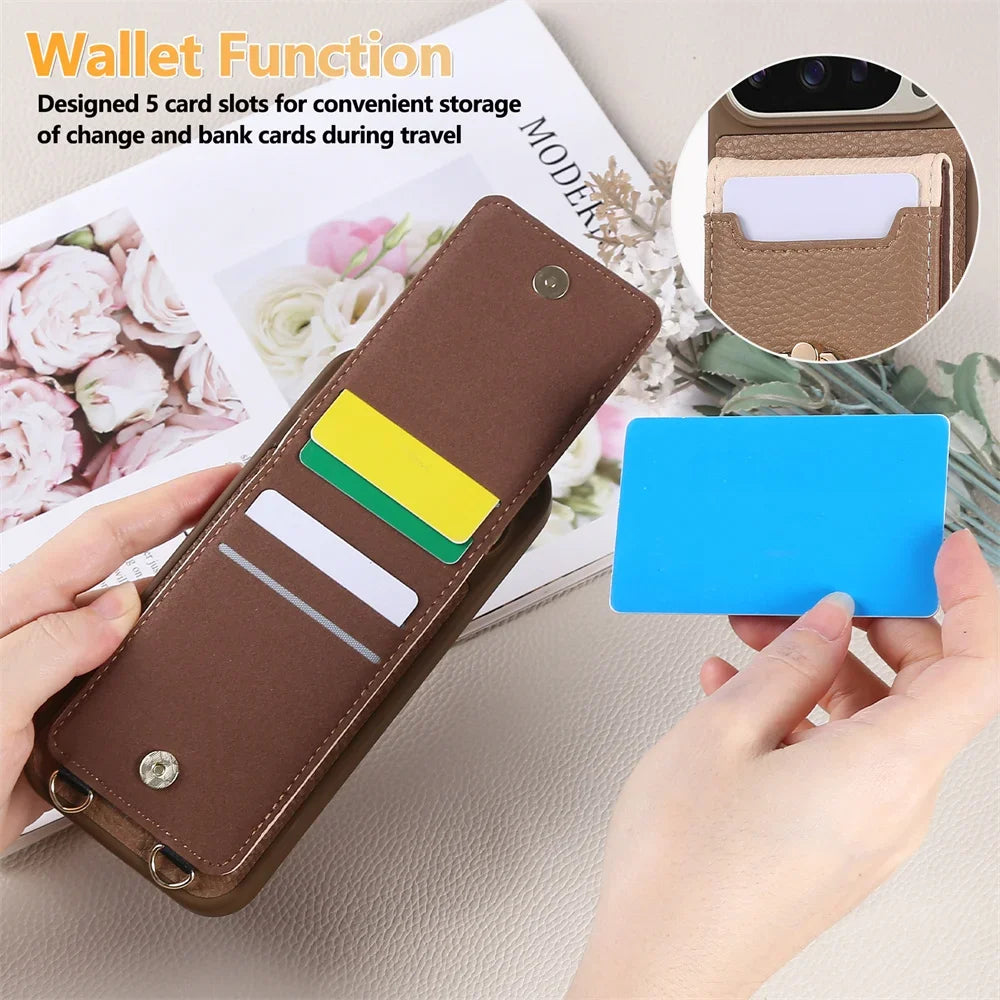 Crossbody Strap Lanyard Wallet Case with Card Slots Ring Holder Kickstand For Google Pixel 9a 8 9 Pro XL 8a 7a PU Leather Cover