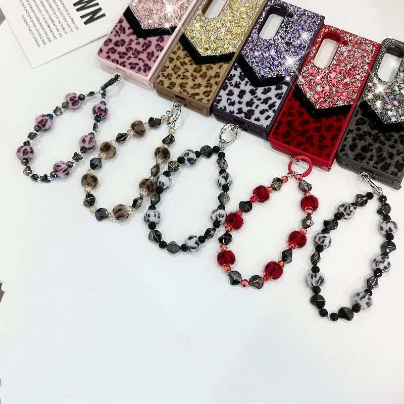 Luxury Bling Rhinestone Leopard Print Case For Samsung Galaxy Z Fold 6 5 4 3 5G Fold4 Fold5 Cover Fold6 Fashion Bracelet Shell