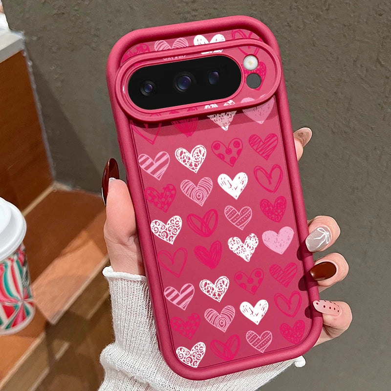 Cute Love Heart Phone Case For Google Pixel 8A 8 Pro 9 Pro XL 7A Shockproof Soft TPU Silicone Protector Cover For Pixel 7 8 Pro