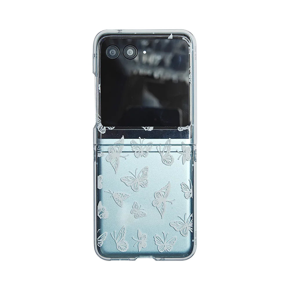For Motorola Razr 40 50 60 Ultra 40U Case Butterfly Transparent Bracelet Folding Shockproof Protection Hard Cover Accessories