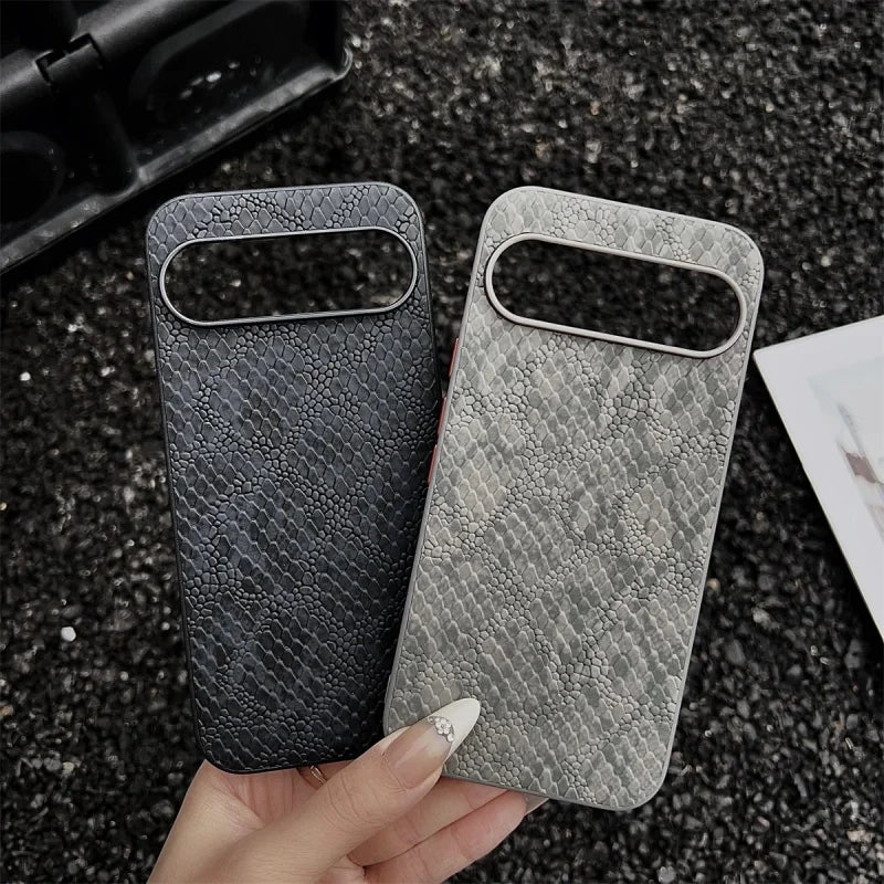 Luxury Business Black Grey Snake Pattern PU Leather Phone Case for Google Pixel 9 10 Pro XL 9Pro 9A Soft Silicon Back Cover
