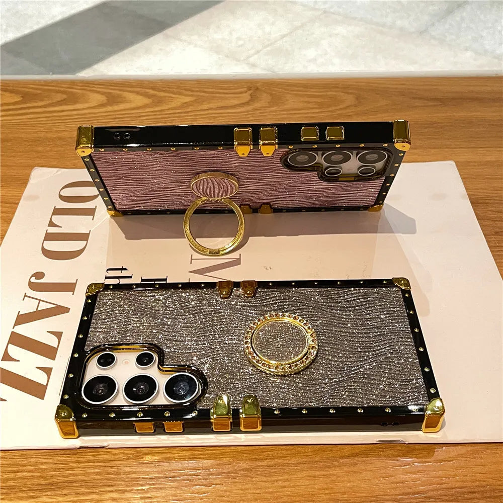 Luxury Ring Stand Case For Samsung Galaxy S25 Edge S24 S23 Ultra S24FE S25Plus Bracket Bling Cover Fundas
