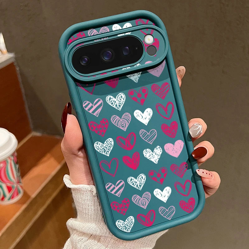 Cute Love Heart Phone Case For Google Pixel 8A 8 Pro 9 Pro XL 7A Shockproof Soft TPU Silicone Protector Cover For Pixel 7 8 Pro