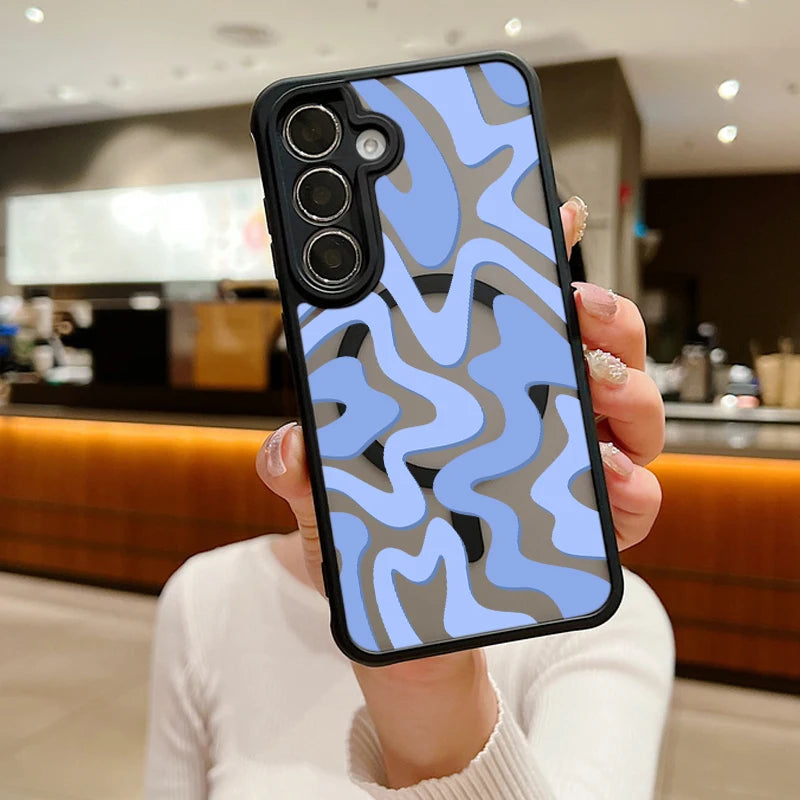 Magnetic Wireless Charging For Magsafe Case For Samsung Galaxy S25 Edge S24 S22 S23 Ultra S23 S24 FE Stripe Pattern Matte Cover