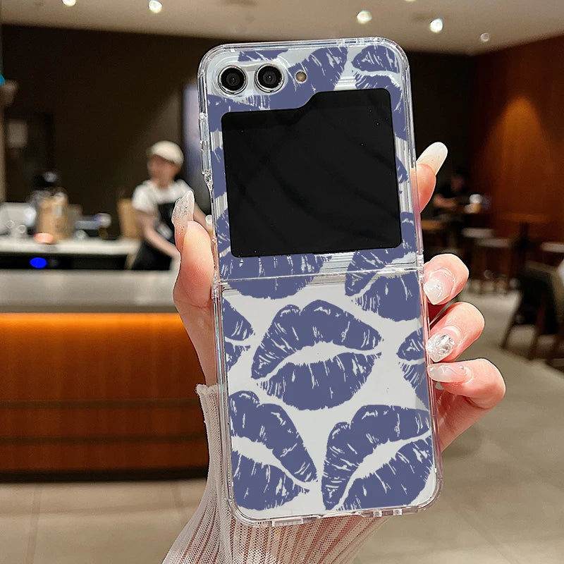 Luxury Kiss Lips Phone Case For Samsung Galaxy Z Flip 6 5 4 3 Metal Buckle Clear TPU Folding Cover For Samsung Z Flip6 Flip5
