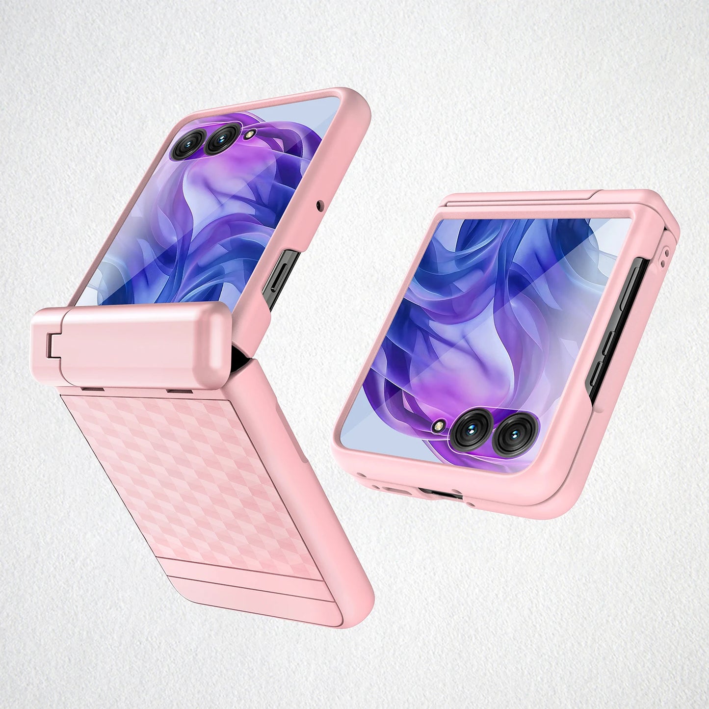 Water Cube Design Hinge Wrapped Hard Case With Hiden Stand And Glass Protector For Motorola Razr 60 50 60Ultra 2025 2024