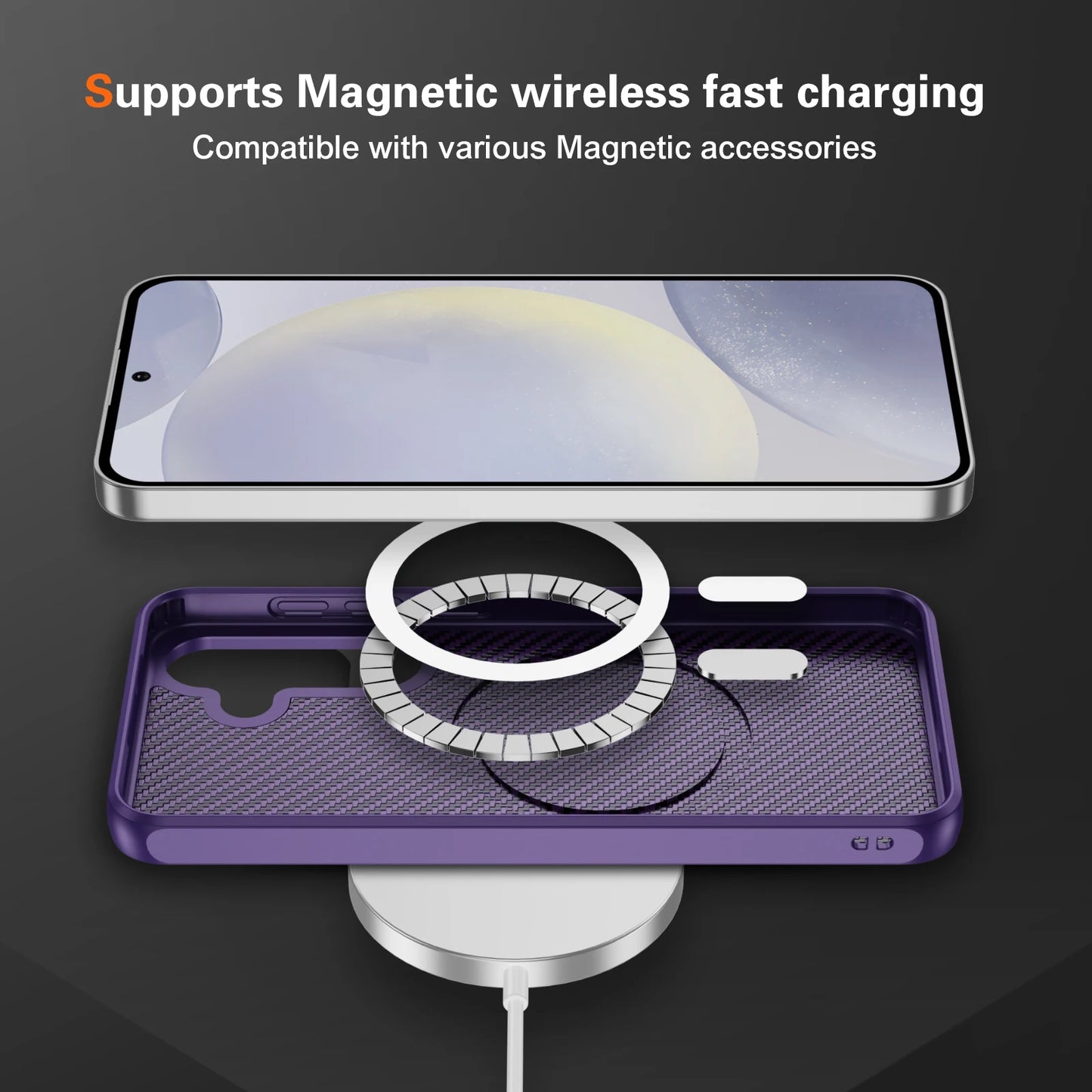 Luxury Carbon Fiber Texture Matte Magnetic Case for Samsung Galaxy S25 S24 S23 Ultra Plus for Magsafe Shockproof Hard Back Cover