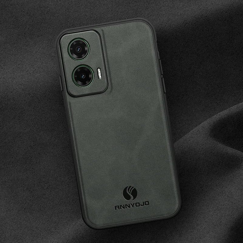 Matte Plain Leather Case For Moto G35 Motorola Moto G35 Built-in Metal Car Mount Holder Cover