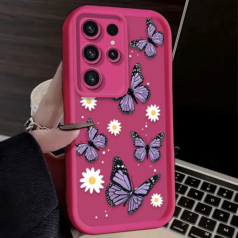 Purple Butterfly Phone Case for Samsung Galaxy S24 S25 S23 Ultra S22 S21 Plus FE A36 A56 A26 A16 A06 A15 A25 A35 A55 5G Cover