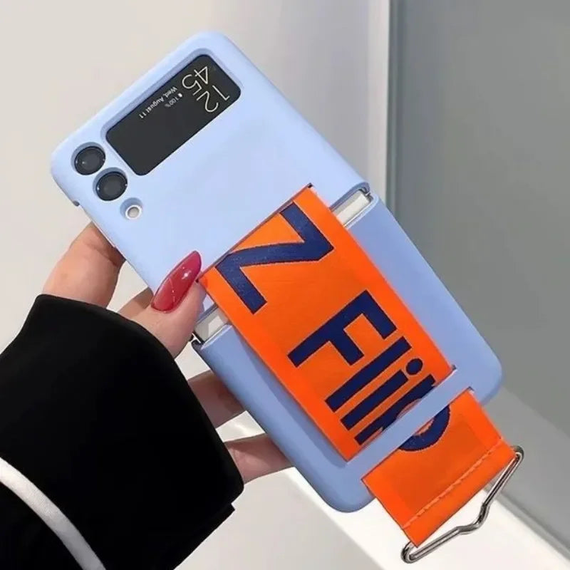 Z flip 6 7 Case Luxury Wristband For Samsung Galaxy Z Flip 7 4 5 3 6 Wrist Strap Hard Shockproof Flip4 Flip6 Zflip5 Z6 Z7 Cover