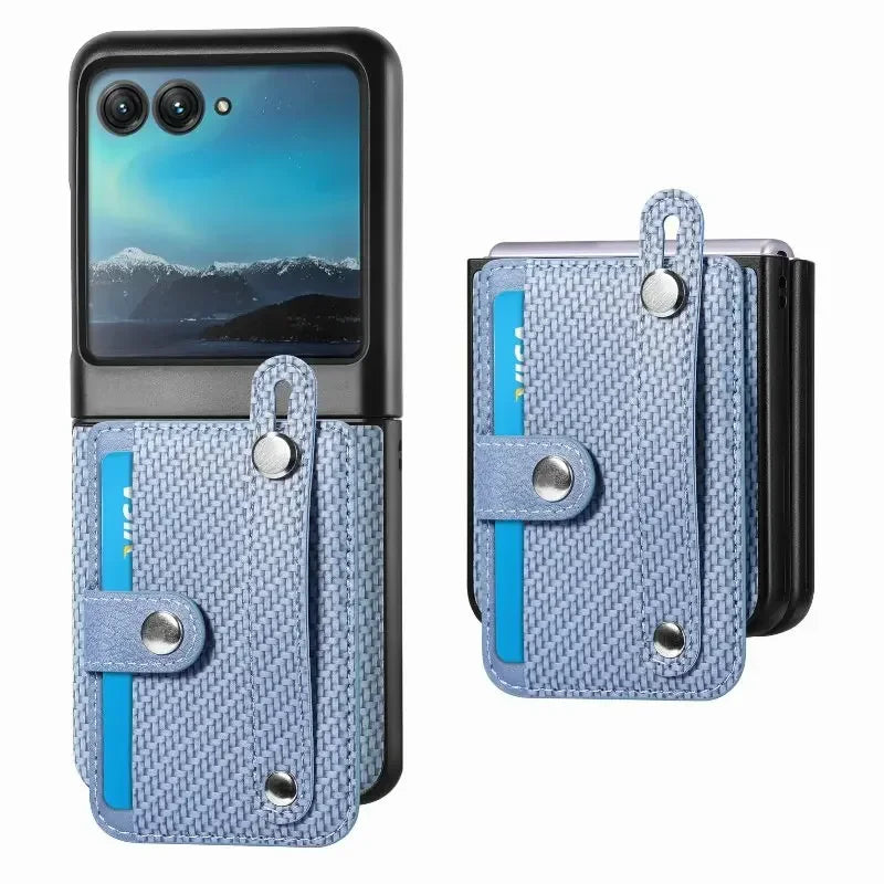 Solid Color Wrist Strap Phone Case For Motorola Razr 50 40 Ultra Moto Razr40+ Plus 2023 Folding Wallet Card Slot Leather Cover