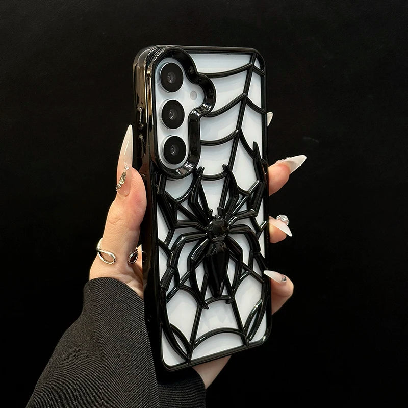 Funny 3D Hollow-out Spider Phone Case For Samsung Galaxy S25 S24 S23 S22 Ultra Plus S23FE S24FE Heat Dissipation Back Cover