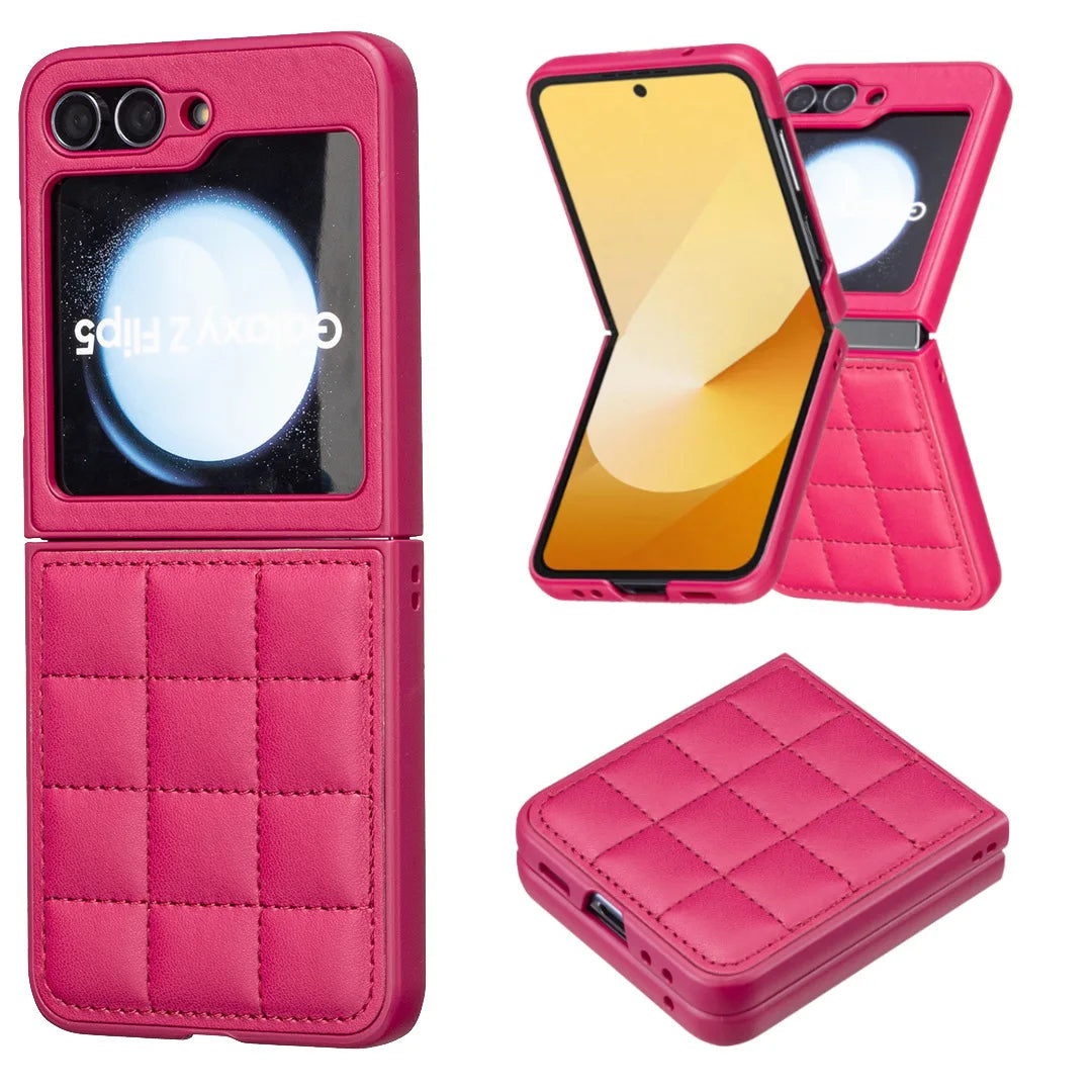 Fashion Cute Square Grid Soft PU Leather Case Cover For Samsung Galaxy Z Flip 7 6 5 4 3 zflip7 5G