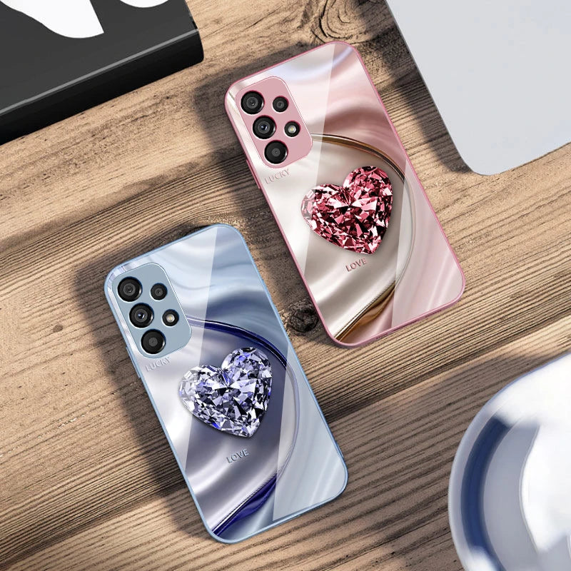 Big Pink Diamonds For Samsung Galaxy S10 4G S20 11E 30 S21 22 S24 Fe Pro S23 S25 Ultra 5G S9 Tempered Glass Phone Case