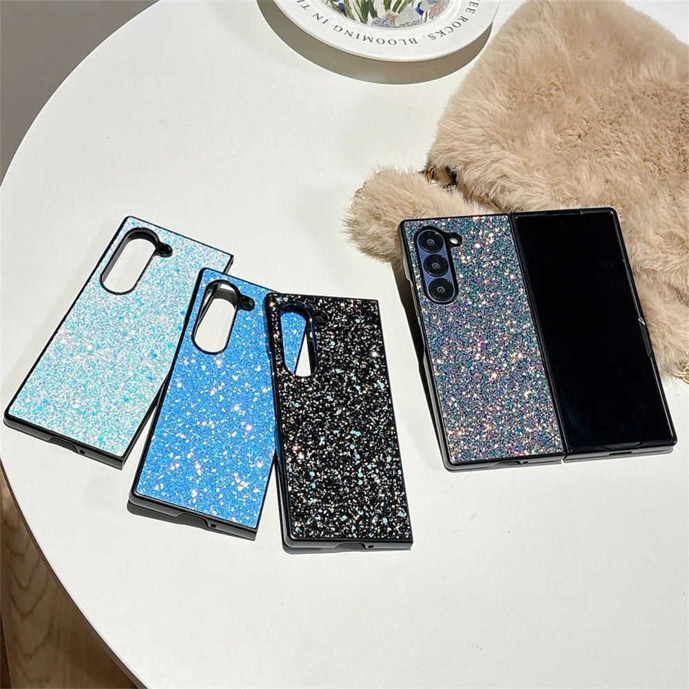 Luxury Bling Glitter Diamond Starry Sky Case For Samsung Z Fold Z Flip 6 5 4 3 ZFold6 ZFlip6 Shiny Shockproof Hinge Protect Capa