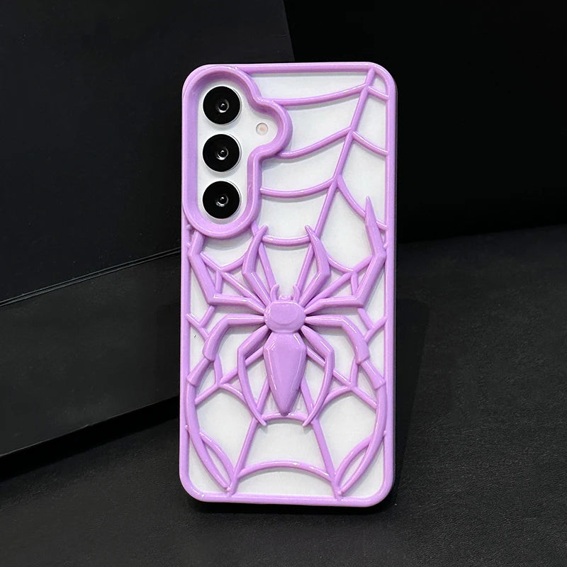 Funny 3D Hollow-out Spider Phone Case For Samsung Galaxy S25 S24 S23 S22 Ultra Plus S23FE S24FE Heat Dissipation Back Cover
