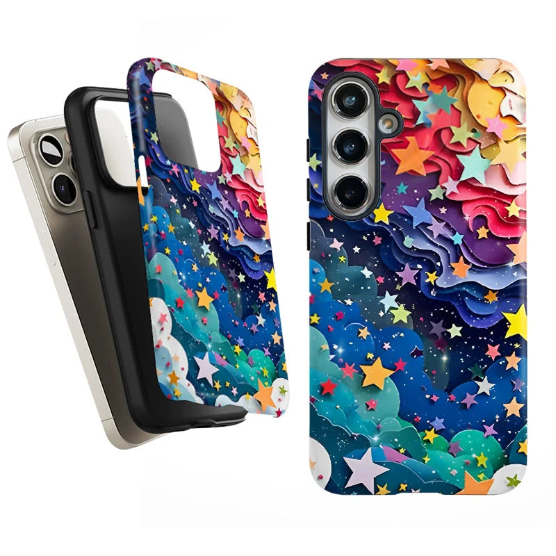2 IN 1 Film shell Phone Case For Samsung S25 S24 S23 S22 S21 Plus Ultra S25 Edge S20 FE A56 A16 15 26 36 Dreamy Starry Sky Cover