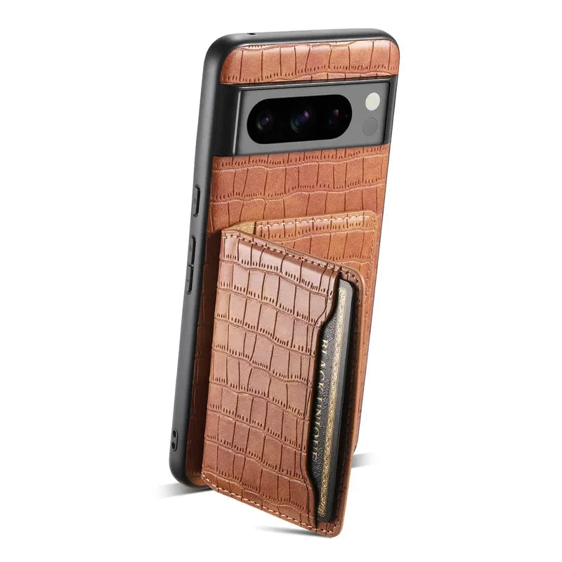 Multifunctional Crocodile Pattern Leather Phone Case Coque For Google Pixel 10 Pro 9 8 7 6 Pro 6A 7A 8A 9Pro Holder Shell Cover