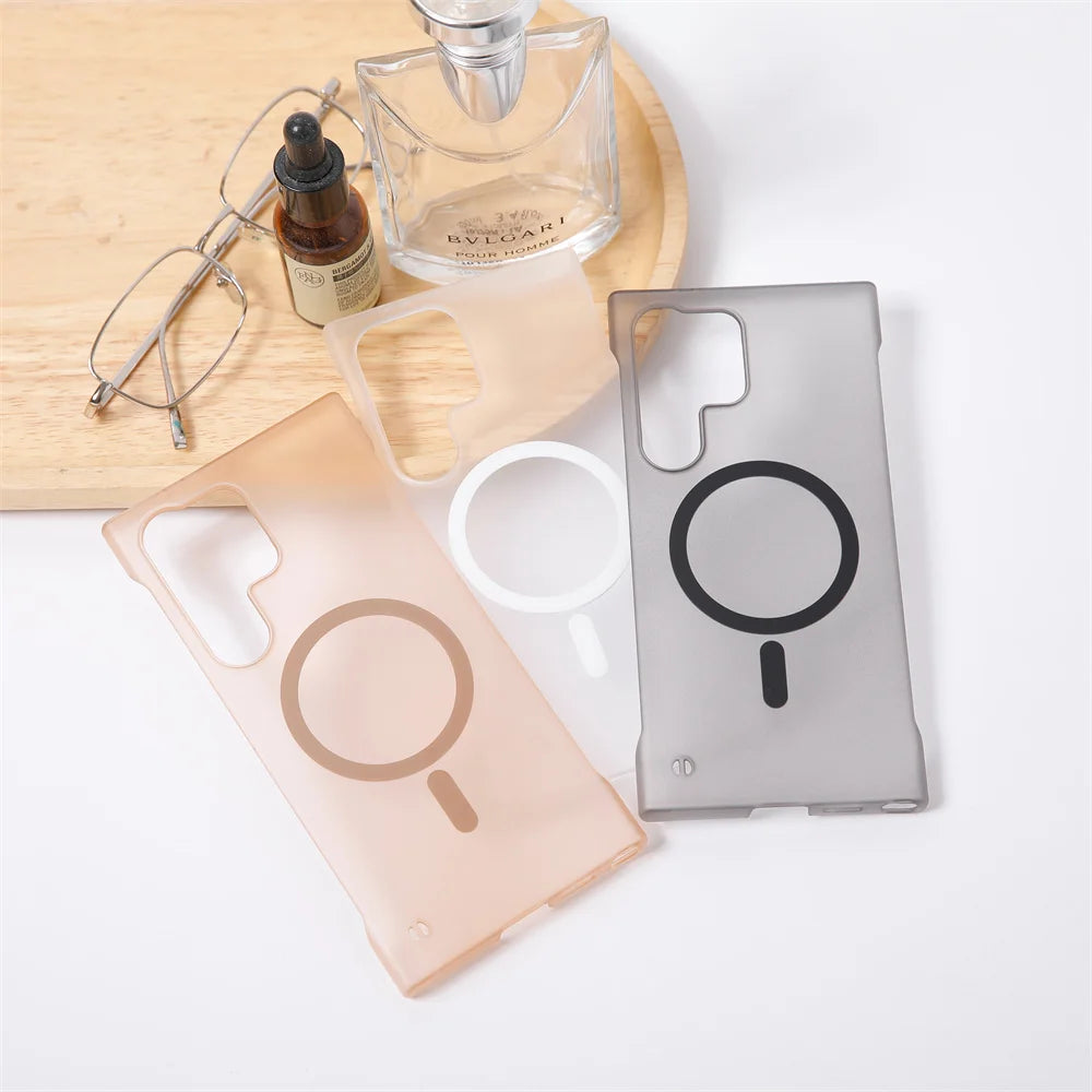Matte Frameless Case For Samsung Galaxy S25 S24 S23 S22 Ultra Plus FE Magnetic For Magsafe Wireless Charge Ultra Thin Hard Cover