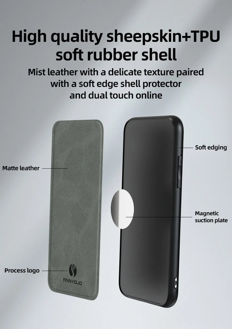 Matte Plain Leather Case For Moto G35 Motorola Moto G35 Built-in Metal Car Mount Holder Cover