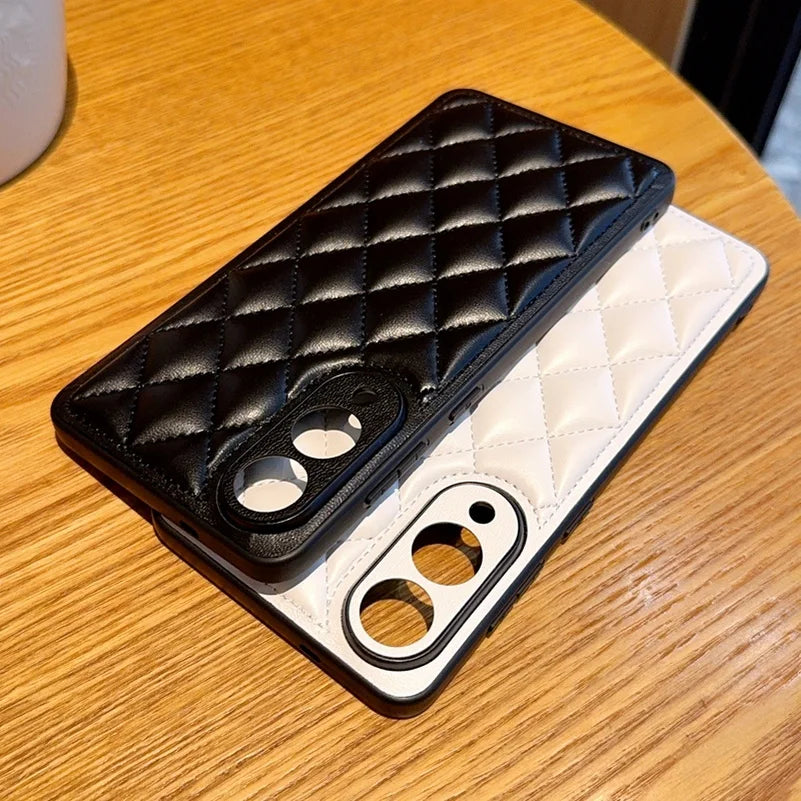 Three-dimensional Puff Check Small Fragrance Style Leather Case For Samsung S25 Edge S25 Ultra Galaxy S24 + s23 Plus S22 Cover