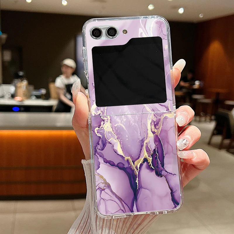 For Samsung Galaxy Z Flip 6 5 4 3 Case Luxury Watercolor Marble Pattern Hard Clear Folding Cover For Samsung Z Flip6 Flip5 Flip4
